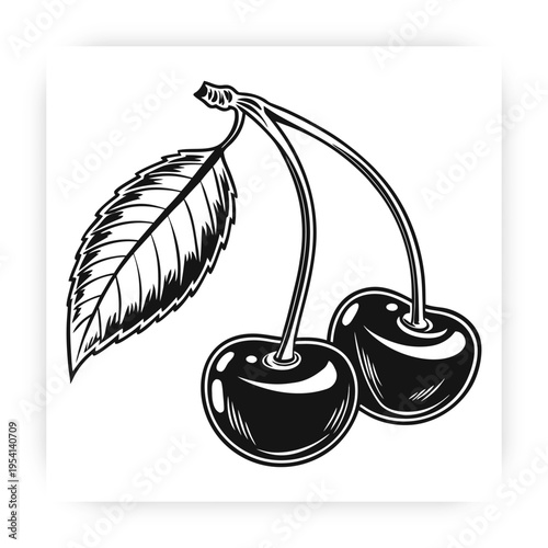 Cherry Fruit Silhouette Vector – Simple Minimal Food Icon Design.