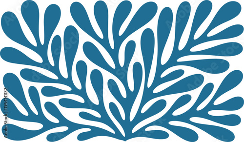 Vibrant blue organic shapes creating a harmonious pattern reminiscent of lush underwater flora on white