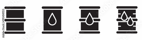 Four black and white icons depicting a water droplet design