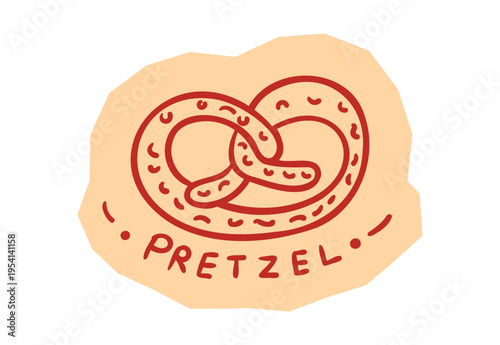 Pretzel Icon with Hand Drawn Text and Salt Details on Organic Shape for scrapbook and journal. Vector illustration design.