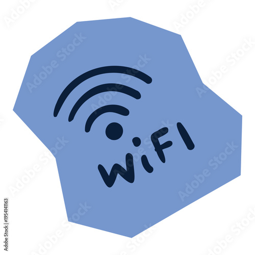 Hand drawn WiFi symbol with WiFi text on blue abstract shape for scrapbook and journal. Vector illustration design.