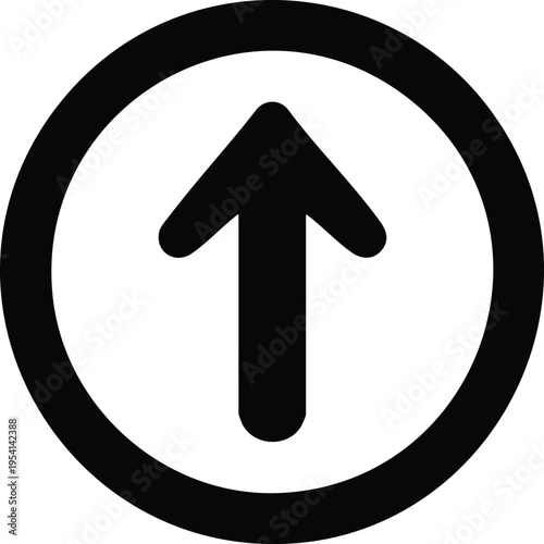Photos Black upward arrow inside a circle on a white background