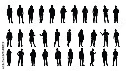 Collection of diverse human silhouettes in various poses
