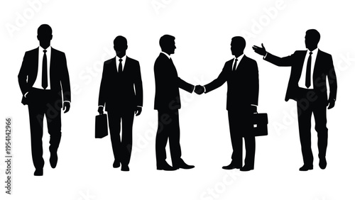 Silhouettes of businessmen in a meeting or greeting