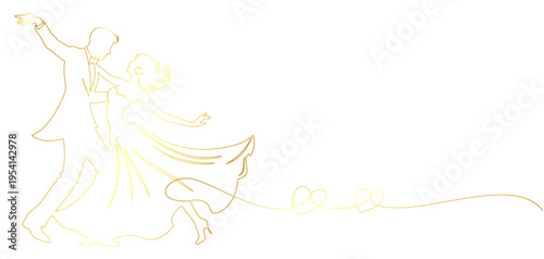 illustration of a pair of dancers dancing gracefully in vector format with golden line art style