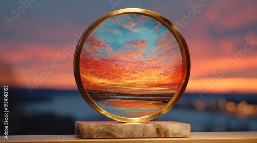 Sunset Landscape Circular Frame Wall Art Aesthetic Home Interior