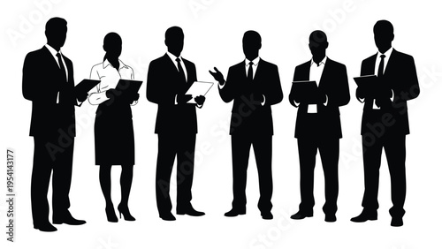 Silhouettes of business professionals standing in a line