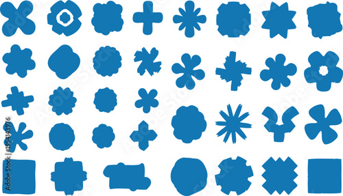 Collection of Abstract Blue Shapes and Icons on White Background