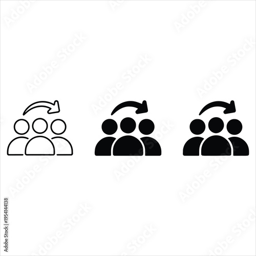 People Group Transformation Process Icon Set, Team Change and User Migration Concept Vector Illustration
