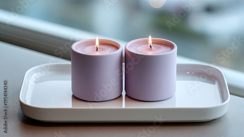 Minimalist Lavender Candle Pair On Tray Interior Decor