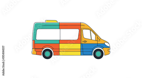 Colorful Van Side View Illustration.