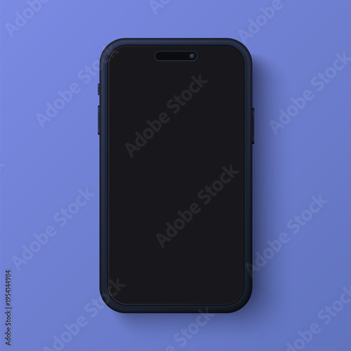 Modern blank 3d smartphone mockup with dark screen on blue background, ideal for app presentation, UI showcase, or branding projects vector illustration