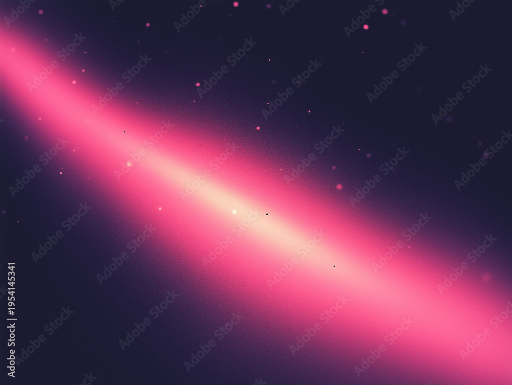 Fototapeta premium Futuristic neon light beam with pink glow and lens flare, abstract cosmic ray illumination on dark background with particles