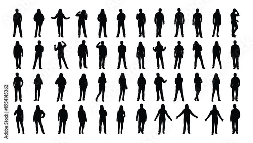 Collection of diverse human silhouettes in various poses and actions