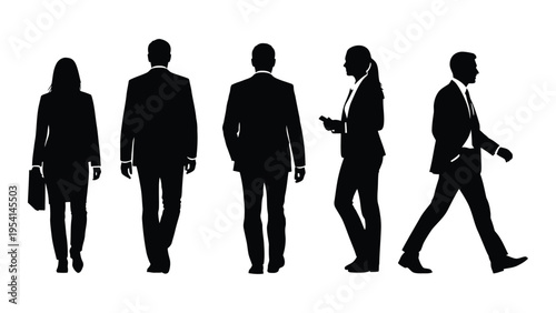 Silhouettes of business professionals walking in a line