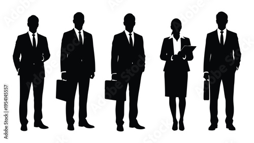Silhouettes of business professionals standing in a line