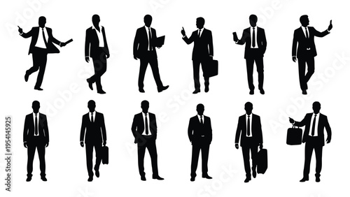 Collection of businessman silhouettes in various poses