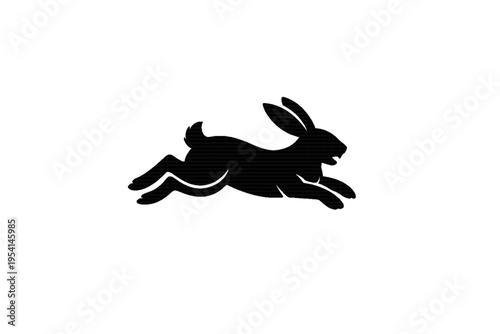 Black Silhouette of a Running Rabbit Isolated on White Background