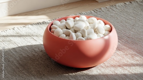 Minimalist Ceramic Bowl With White Stones Zen Interior Decor