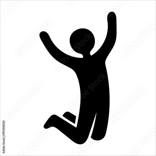Thrilled person jumping with joy for peak motivation and emotional triumph silhouette vector illustration