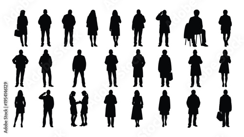 Collection of diverse human silhouettes in various poses