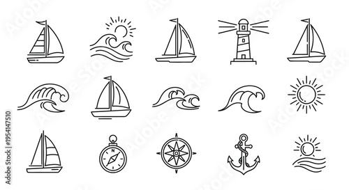 Various nautical icons including sailboats and waves are displayed.