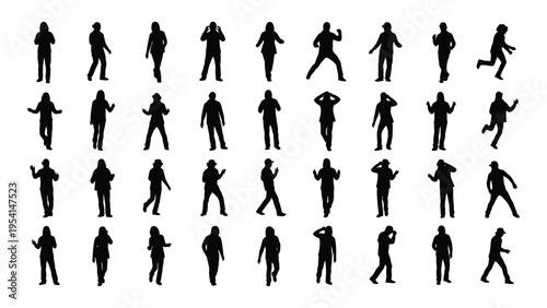 Collection of diverse human silhouettes in various poses