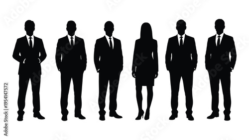 Silhouettes of business professionals standing in a line