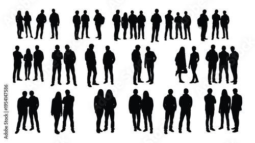 Collection of diverse business people silhouettes in various poses