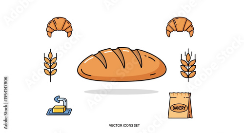 Loaf of bread and wheat grains.