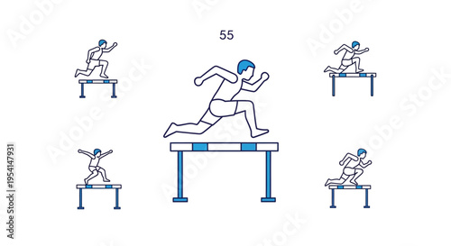 Athlete jumping over hurdle in motion.