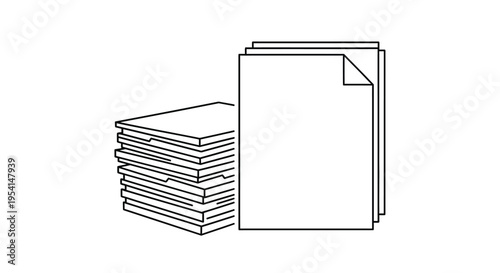 Stacks of blank sheets of paper are neatly organized on a surface.