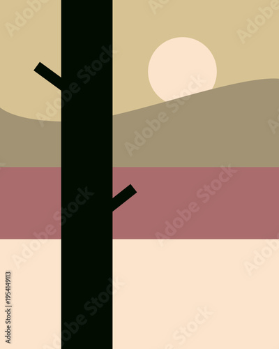 Tree silhouette with sun in the background