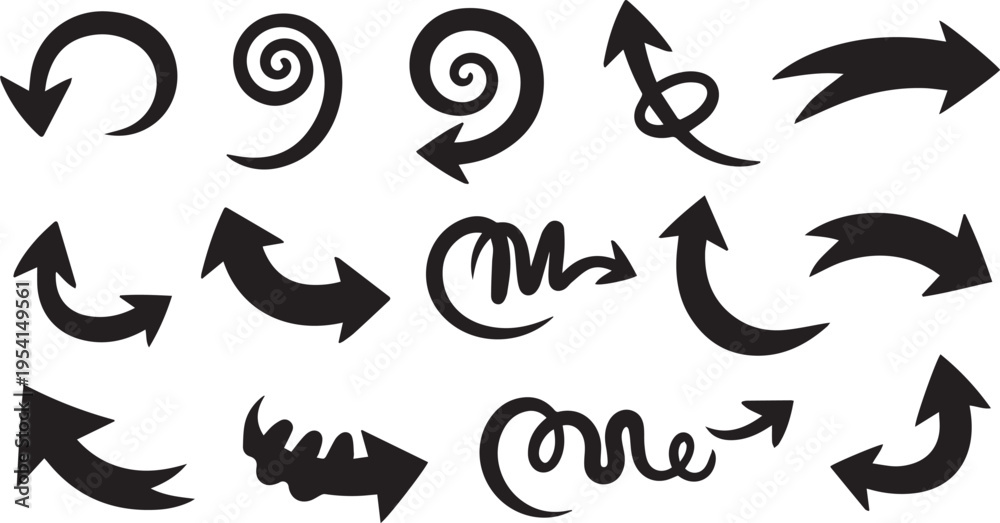 Obraz premium Black arrow icons set collection of various shapes and directions for website design elements