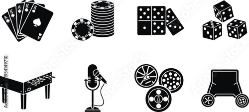 Silhouette icons set of casino and entertainment symbols