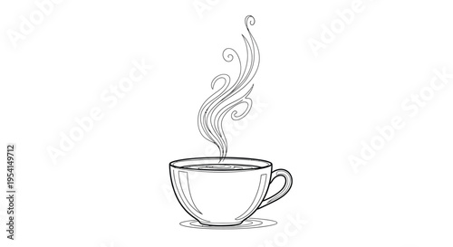A steaming cup of coffee sits on a table indoors.