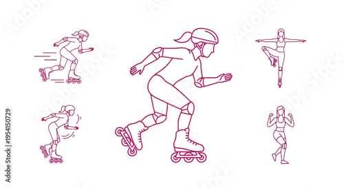 Woman skating on roller blades fast.