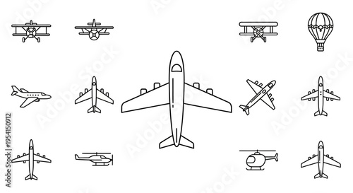 Airplane Aircraft Plane Icons Set.
