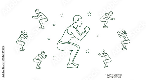 Man doing squat exercise with repetitions.