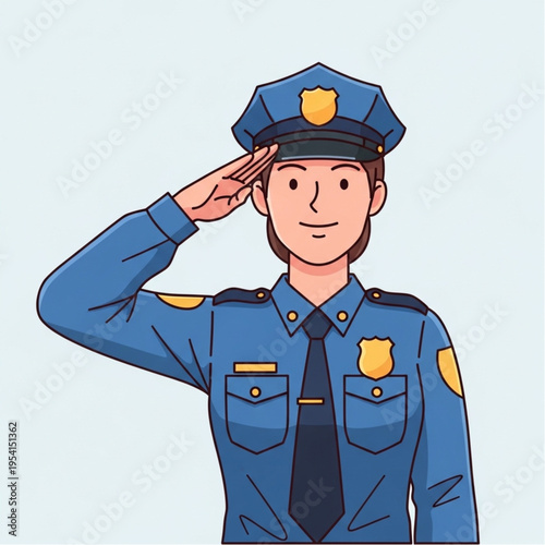 Cartoon Police Officer Saluting with Pride.
