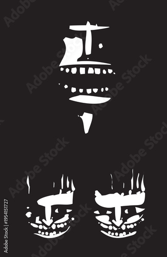 Woodcut expressionist style image of a Frightening Family Portrait