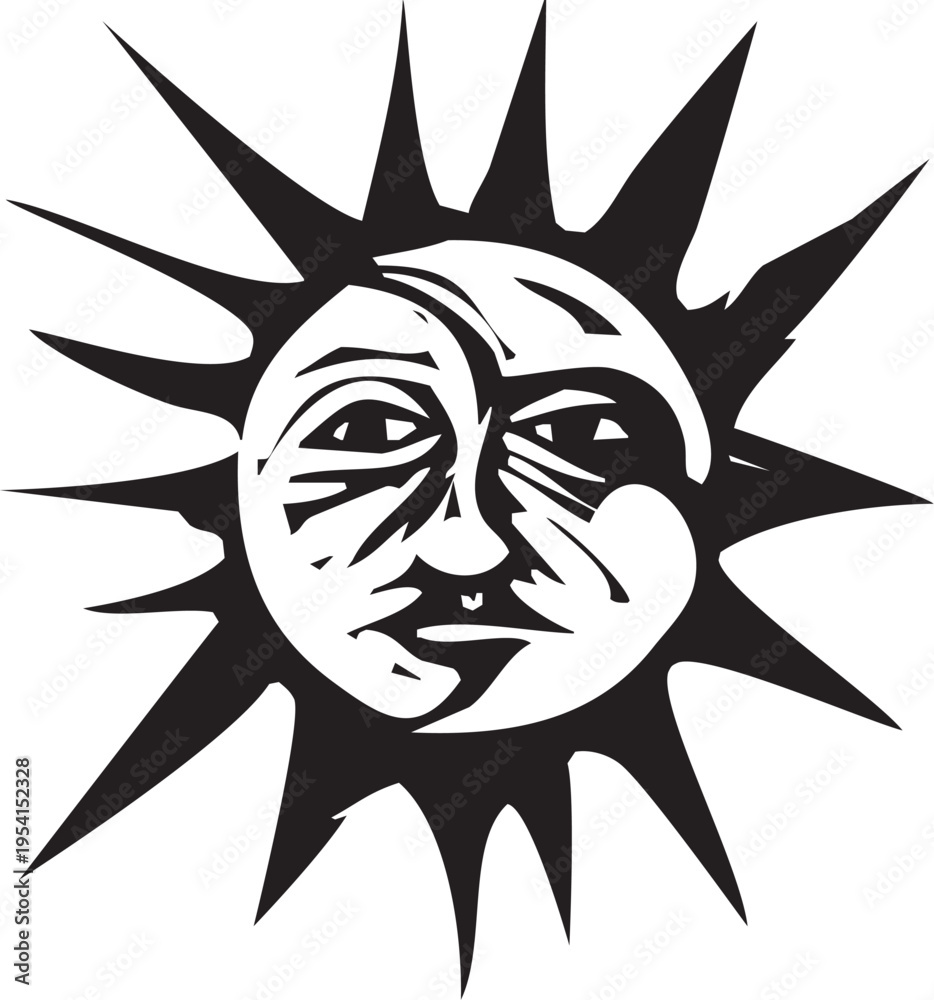 Fototapeta premium Woodcut expressionist style image of an Eclipse of the sun