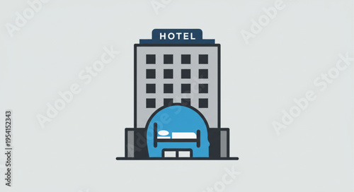 Hotel Building Illustration with Blue Entrance.