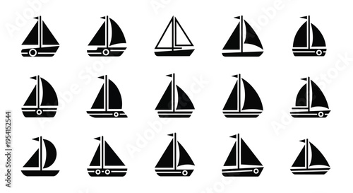 Sailing boats are illustrated in various positions on the water surface