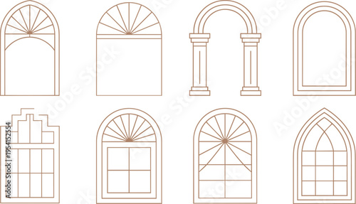 Architectural Window Collection: A curated series of varied window designs, showcasing the diversity of architectural elements. Each frame is a unique composition