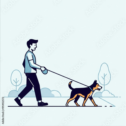 Man Walking Dog on Leash Illustration.