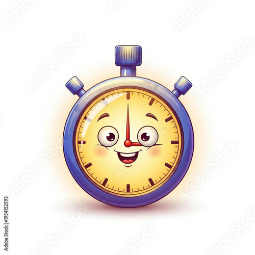 Cartoon Stopwatch with Happy Face Illustration.