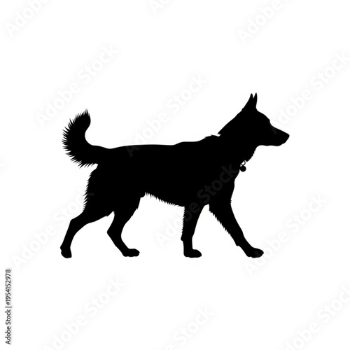Black Dog Silhouette Walking Profile View.