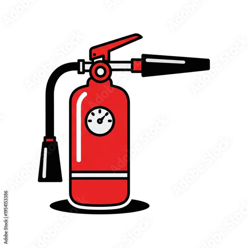 Red Fire Extinguisher with Pressure Gauge.