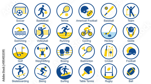 sports, sport icons, fitness, workout, exercise, gym, training, active lifestyle, healthy living, athletics, athletic, recreation, leisure activity, competition, game, team sport, player, sports equip